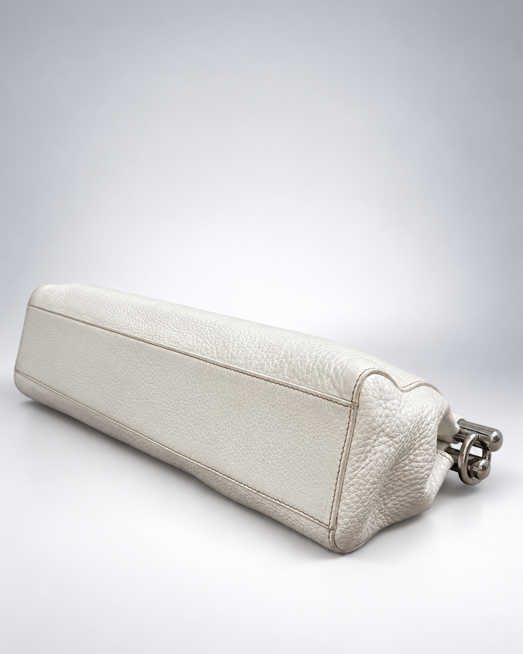 Vintage Prada Vitello Daino Steel Handle Clutch White - SS2003 Archive