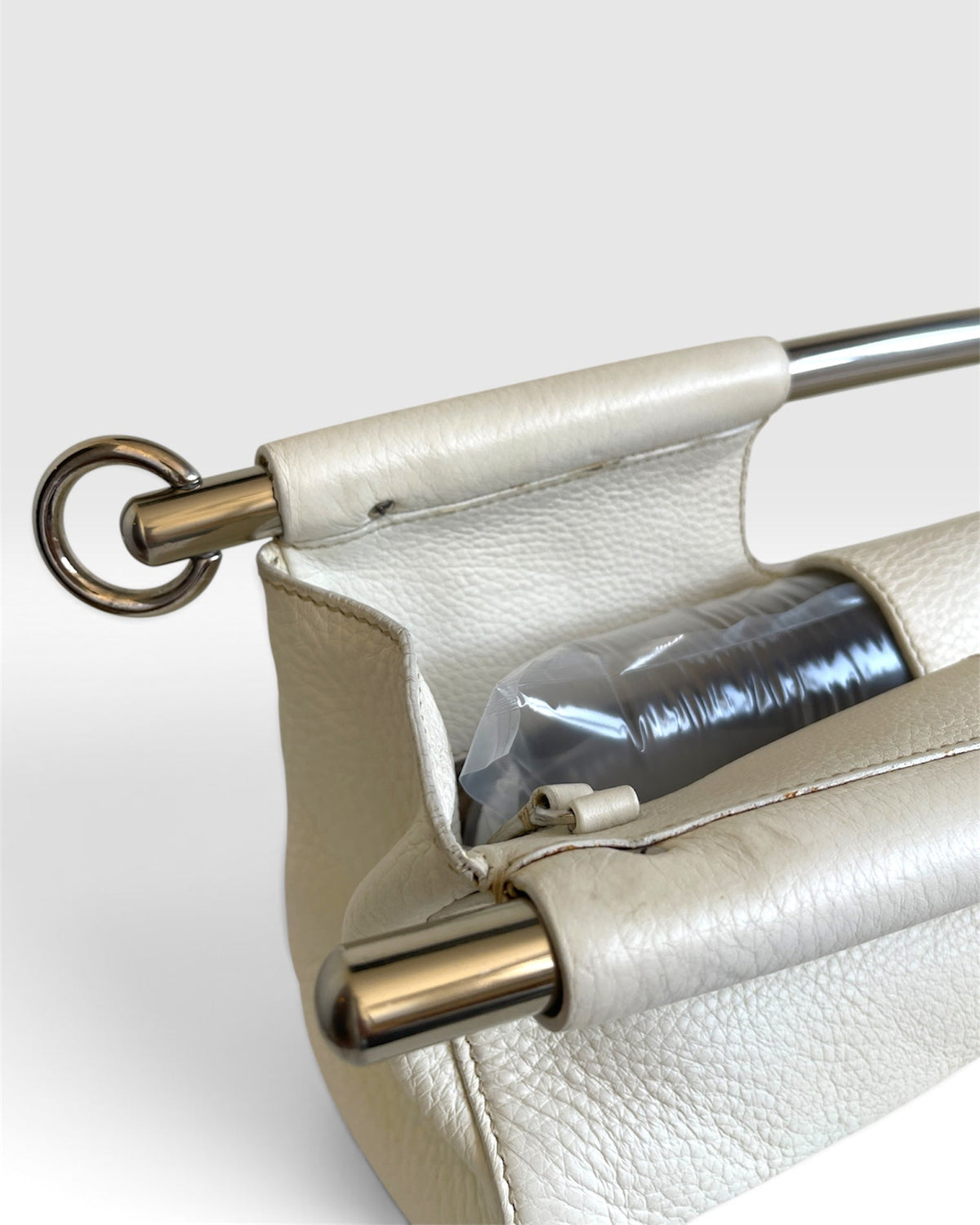 Vintage Prada Vitello Daino Steel Handle Clutch White - SS2003 Archive