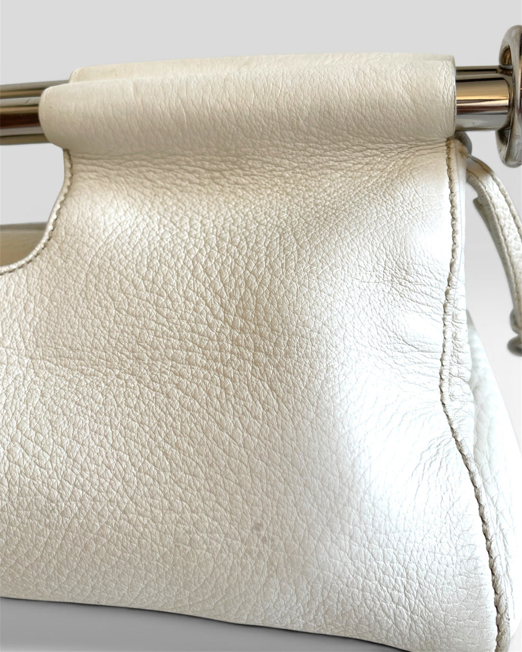 Vintage Prada Vitello Daino Steel Handle Clutch White - SS2003 Archive