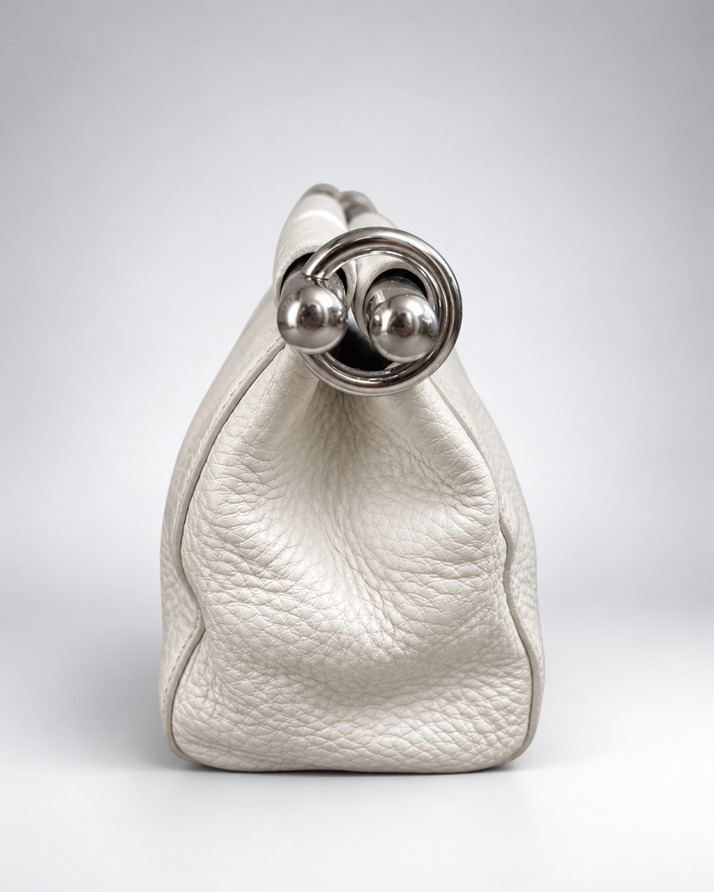 Vintage Prada Vitello Daino Steel Handle Clutch White - SS2003 Archive