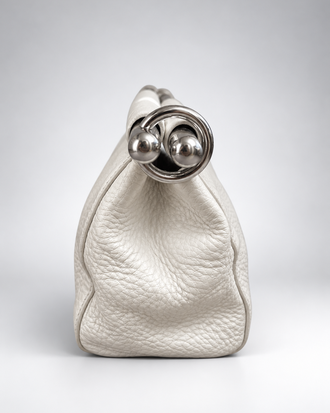 Vintage Prada Vitello Daino Steel Handle Clutch White - SS2003 Archive