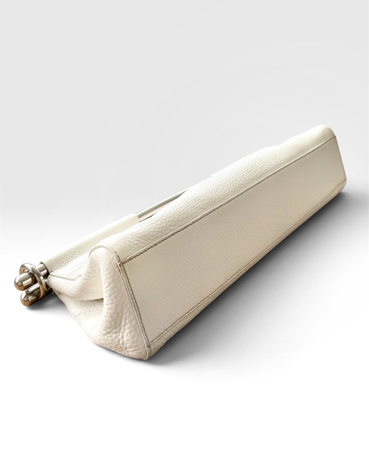 Vintage Prada Vitello Daino Steel Handle Clutch White - SS2003 Archive