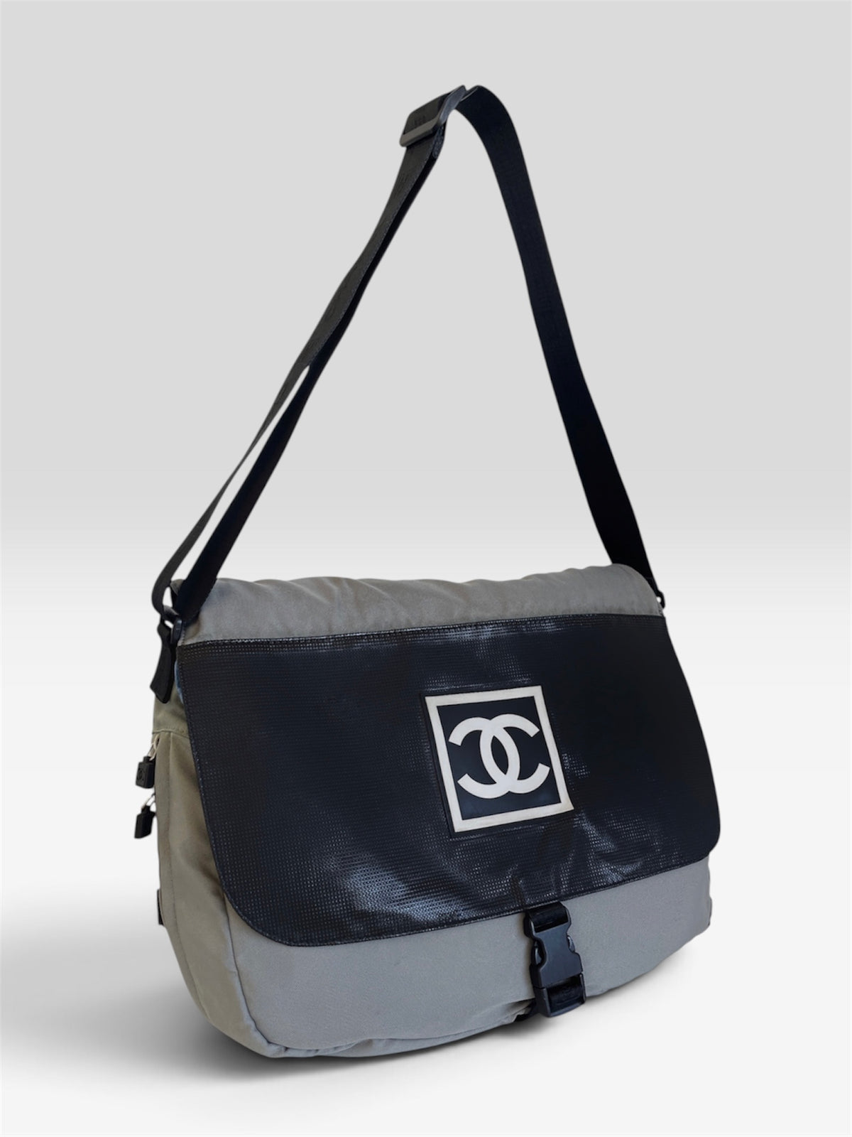 Vintage Chanel Sport Line Messenger Bag Grey Black - Early 2000s Archive